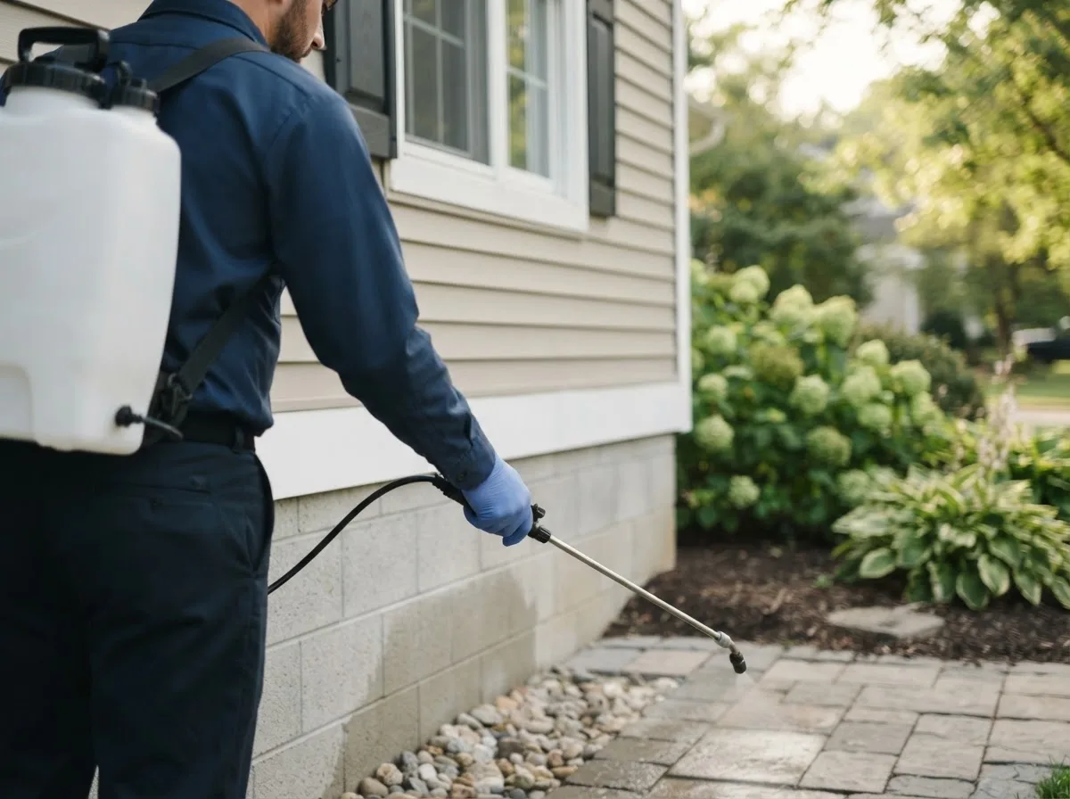 Pest control technician inspecting a home in High Rolls Mountain Park, NM